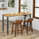 Mid Century Solid Wood Bar Stools with Backrest and Footrest (Set of 2)