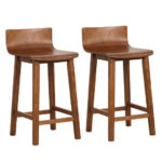 Mid Century Solid Wood Bar Stools with Backrest and Footrest (Set of 2)