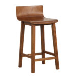 Mid Century Solid Wood Bar Stools with Backrest and Footrest (Set of 2)