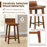 Mid Century Solid Wood Bar Stools with Backrest and Footrest (Set of 2)