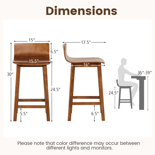 Mid Century Solid Wood Bar Stools with Backrest and Footrest (Set of 2) - Image 5