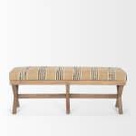Solis 50L x 16W Brown Base Upholstered Beige/Black Stripe Seat Accent Bench