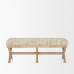 Solis II 50L x 16W Brown Base Beige Woven Leather Cushion Accent Bench