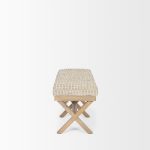 Solis II 50L x 16W Brown Base Beige Woven Leather Cushion Accent Bench