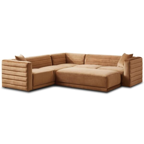 Cognac Velvet Modular Corner Sectional Sofa for Living Rooms