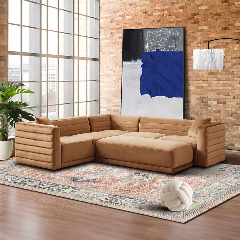 Cognac Velvet Modular Corner Sectional Sofa for Living Rooms 3 Cognac Velvet Modular Corner Sectional Sofa for Living Rooms - Image 3