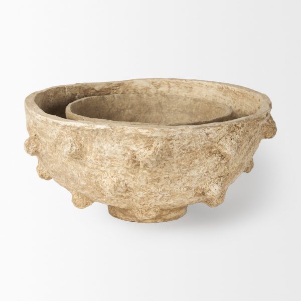 Sonam Set of 2 Beige Paper Mache Spiked Bowls 5