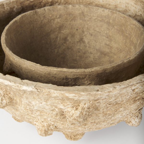 Sonam Set of 2 Beige Paper Mache Spiked Bowls 6