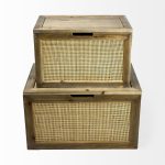 Sonny 23.6L x 15.7W x 13.8H Set of Two Brown Wood and Wicker W/ Metal Detail Rectangular Boxes