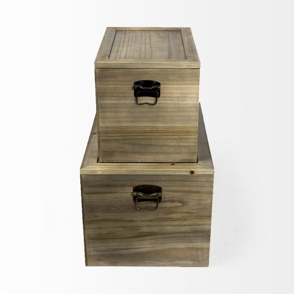 Sonny 23.6L x 15.7W x 13.8H Set of Two Brown Wood and Wicker W Metal Detail Rectangular Boxes 4