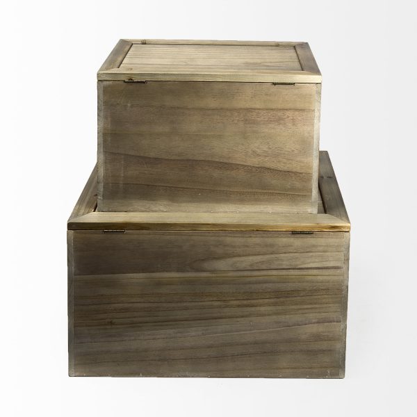 Sonny 23.6L x 15.7W x 13.8H Set of Two Brown Wood and Wicker W Metal Detail Rectangular Boxes 5