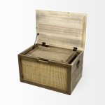 Sonny 23.6L x 15.7W x 13.8H Set of Two Brown Wood and Wicker W/ Metal Detail Rectangular Boxes
