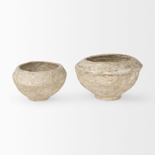 Sonu Set of 2 Beige Paper Mache Half Pot Bowls 4