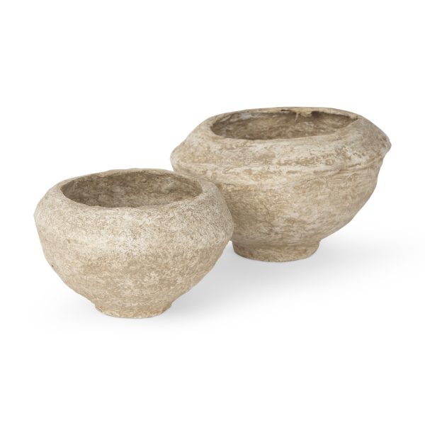 Sonu Set of 2 Beige Paper Mache Half Pot Bowls