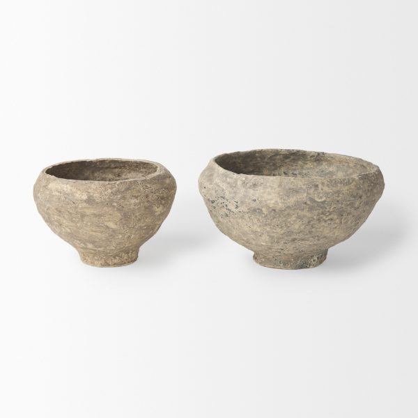 Sonu Set of 2 Gray Paper Mache Half Pot Bowls 3