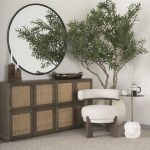 Souvik Dark Brown Wood w/ Oatmeal Fabric Accent Chair