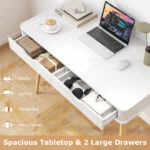 Space-Saving Computer Desk with Drawers and Sturdy Wood Legs