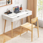 Space-Saving Computer Desk with Drawers and Sturdy Wood Legs