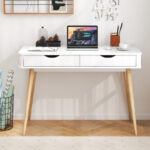 Space-Saving Computer Desk with Drawers and Sturdy Wood Legs