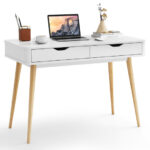 Space-Saving Computer Desk with Drawers and Sturdy Wood Legs