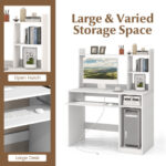 Space-Saving Computer Desk with Shelves, Keyboard Tray, and Stand