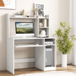 Space-Saving Computer Desk with Shelves, Keyboard Tray, and Stand