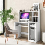 Space-Saving Computer Desk with Shelves, Keyboard Tray, and Stand