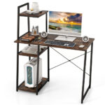 Space-Saving Computer Desk with Shelves and Host Stand