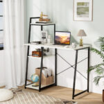 Space-Saving Computer Desk with Shelves and Host Stand