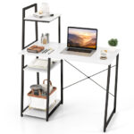 Space-Saving Computer Desk with Shelves and Host Stand