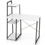 Space-Saving Computer Desk with Shelves and Host Stand