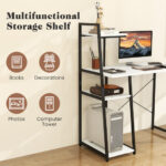 Space-Saving Computer Desk with Shelves and Host Stand