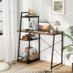 Space-Saving Computer Desk with Shelves and Host Stand