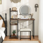 Space-Saving Computer Desk with Shelves and Host Stand