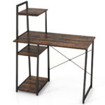 Space-Saving Computer Desk with Shelves and Host Stand