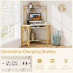 Space-Saving Corner Desk with Hutch, Keyboard Tray, and Charging Station