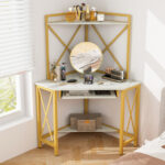 Space-Saving Corner Desk with Hutch, Keyboard Tray, and Charging Station