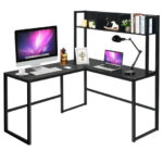 Space-Saving L-Shaped Corner Desk with Hutch and Footrest Bars 39 Space-Saving L-Shaped Corner Desk with Hutch and Footrest Bars