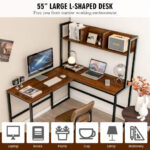 Space-Saving L-Shaped Corner Desk with Hutch and Footrest Bars 44 Space-Saving L-Shaped Corner Desk with Hutch and Footrest Bars