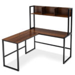 Space-Saving L-Shaped Corner Desk with Hutch and Footrest Bars 45 Space-Saving L-Shaped Corner Desk with Hutch and Footrest Bars