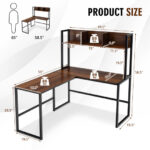 Space-Saving L-Shaped Corner Desk with Hutch and Footrest Bars 46 Space-Saving L-Shaped Corner Desk with Hutch and Footrest Bars