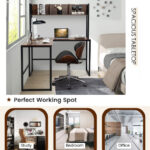 Space-Saving L-Shaped Corner Desk with Hutch and Footrest Bars 47 Space-Saving L-Shaped Corner Desk with Hutch and Footrest Bars