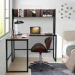 Space-Saving L-Shaped Corner Desk with Hutch and Footrest Bars 48 Space-Saving L-Shaped Corner Desk with Hutch and Footrest Bars