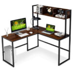 Space-Saving L-Shaped Corner Desk with Hutch and Footrest Bars 49 Space-Saving L-Shaped Corner Desk with Hutch and Footrest Bars