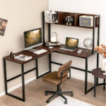 Space-Saving L-Shaped Corner Desk with Hutch and Footrest Bars 50 Space-Saving L-Shaped Corner Desk with Hutch and Footrest Bars