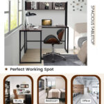 Space-Saving L-Shaped Corner Desk with Hutch and Footrest Bars 51 Space-Saving L-Shaped Corner Desk with Hutch and Footrest Bars