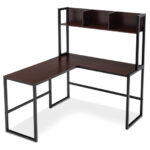 Space-Saving L-Shaped Corner Desk with Hutch and Footrest Bars 52 Space-Saving L-Shaped Corner Desk with Hutch and Footrest Bars