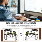 Space-Saving L-Shaped Corner Desk with Hutch and Footrest Bars 55 Space-Saving L-Shaped Corner Desk with Hutch and Footrest Bars