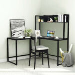 Space-Saving L-Shaped Corner Desk with Hutch and Footrest Bars 37 Space-Saving L-Shaped Corner Desk with Hutch and Footrest Bars