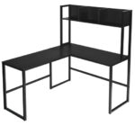 Space-Saving L-Shaped Corner Desk with Hutch and Footrest Bars 38 Space-Saving L-Shaped Corner Desk with Hutch and Footrest Bars
